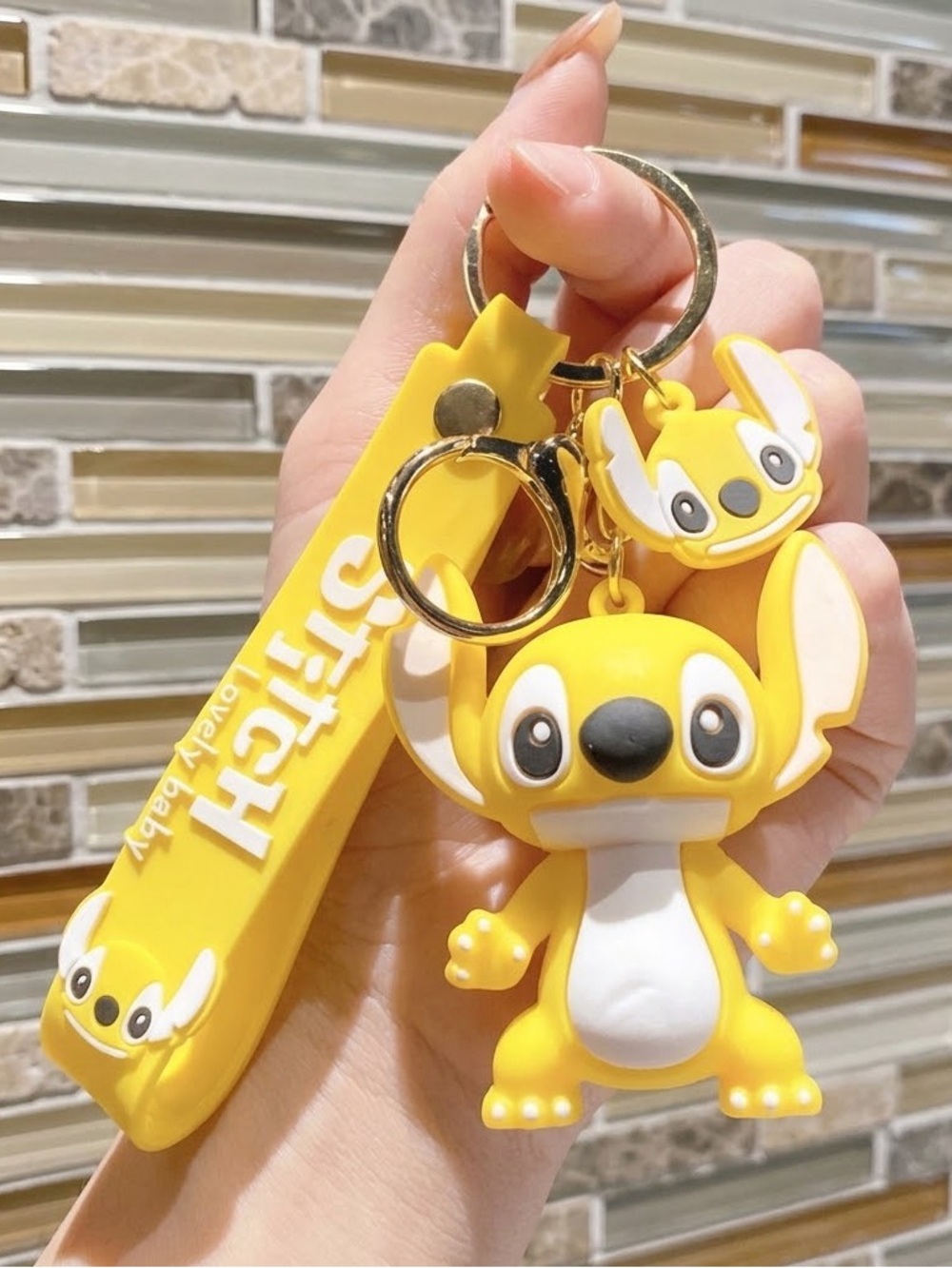 Disney Yellow Stitch Keychain Figurine Bag Charm Lanyard Pendant Gift